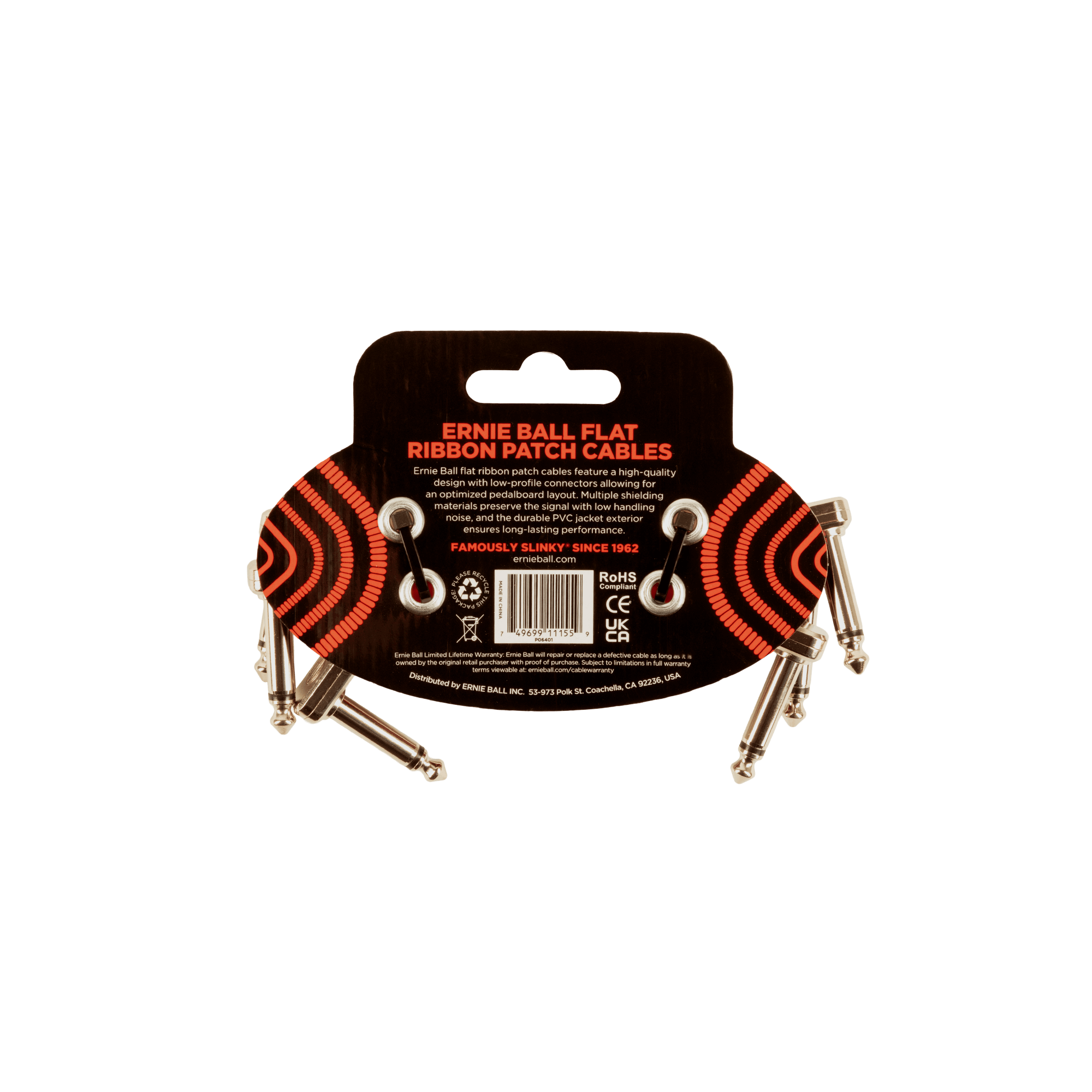 Ernie Ball - 3 Cables de Audio Angulado/Angulado, Tamaño: 0.0762 Mts., Color: Rojo Mod.6401_6