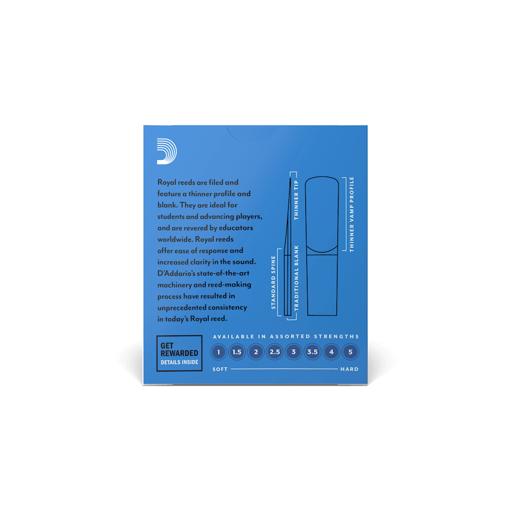 D'Addario - 25 Cañas Rico Royal para Saxofón Alto, Medida: 2 1/2 Mod.RJB0125-B25_48
