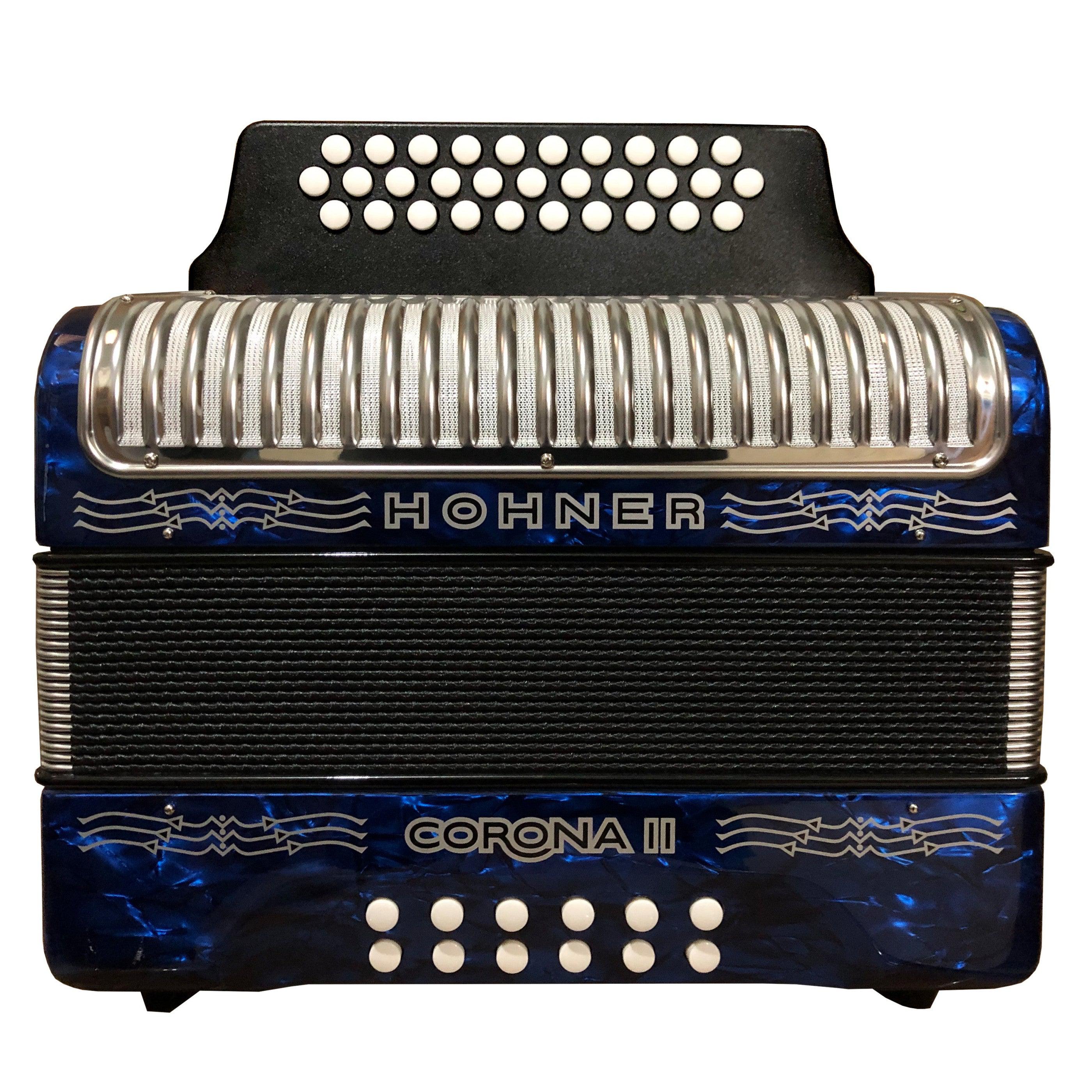 Hohner - Acordeon Corona II Diatónico Sol-Do-Fa, Color: Azúl con Mochila Mod.A5624_24