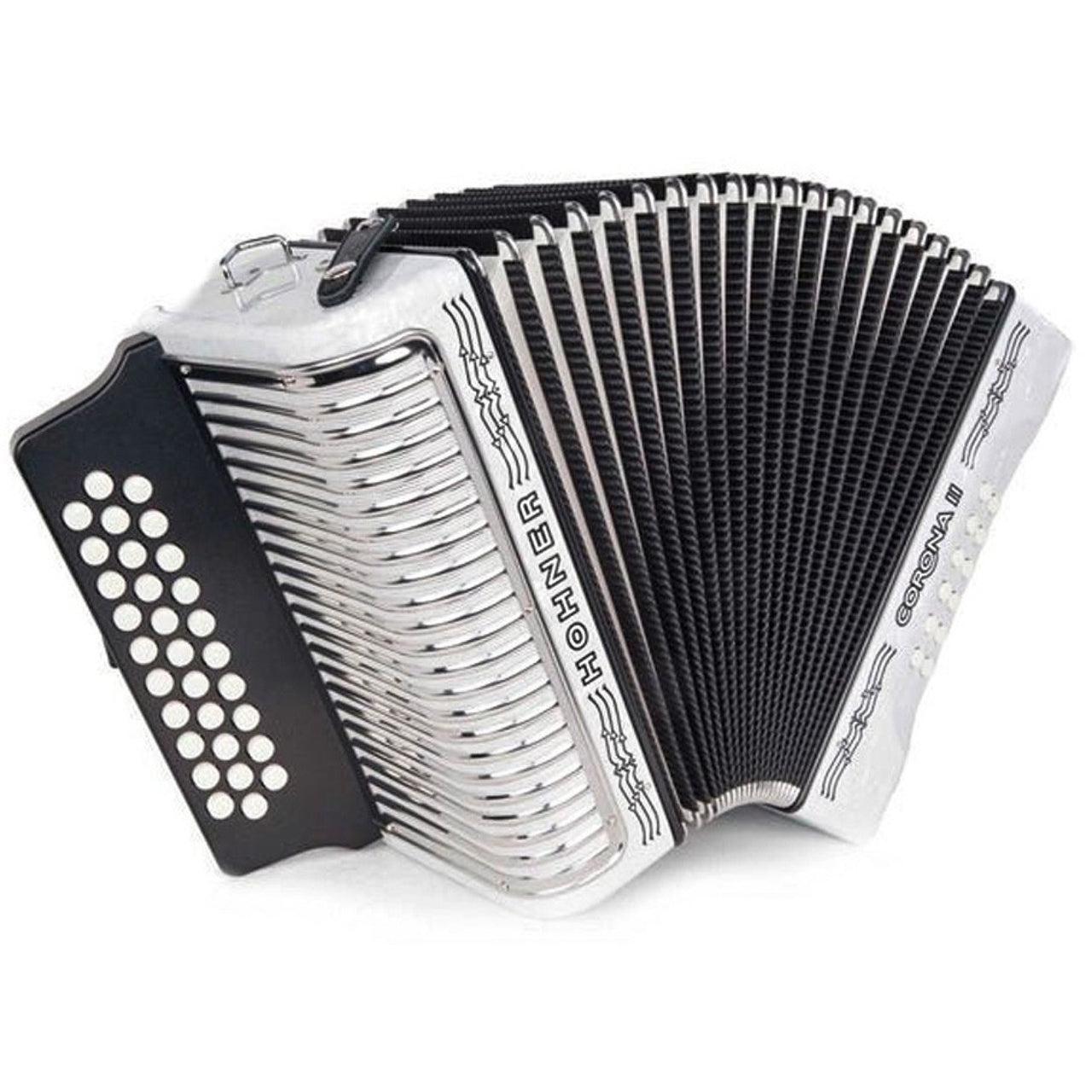 Hohner - Acordeon Corona II Diatónico Sol-Do-Fa, Color: Blanco con Mochila Mod.A5622_29