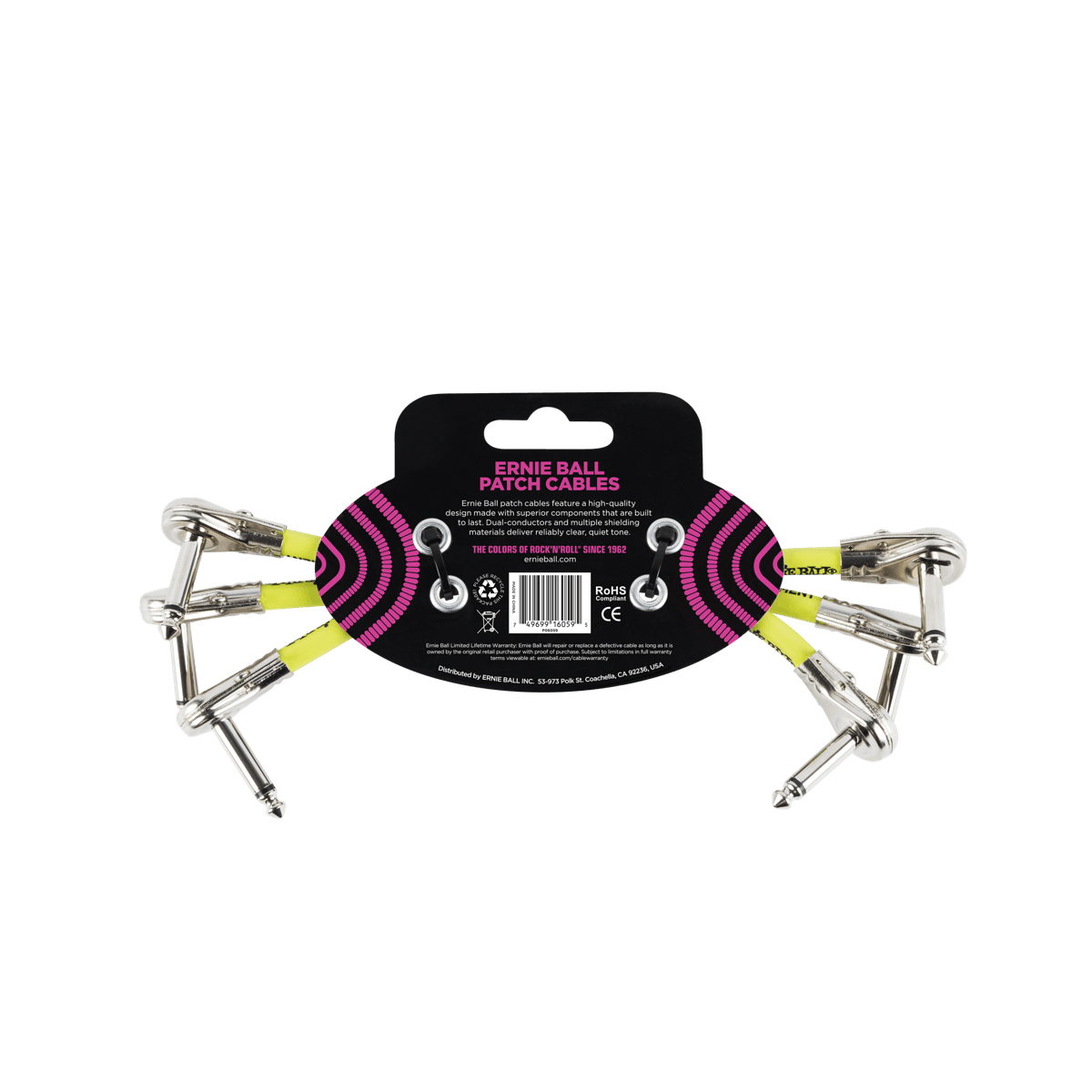Ernie Ball - 3 Cables en L de 0.15 mts., Color: Negro Angulado/Angulado Mod.6059_2