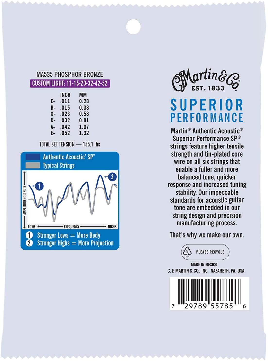 Martin - Encordado Superior Performance Phosphor Bronze para Guitarra Acústica, 11 - 52 Mod.MA535_2