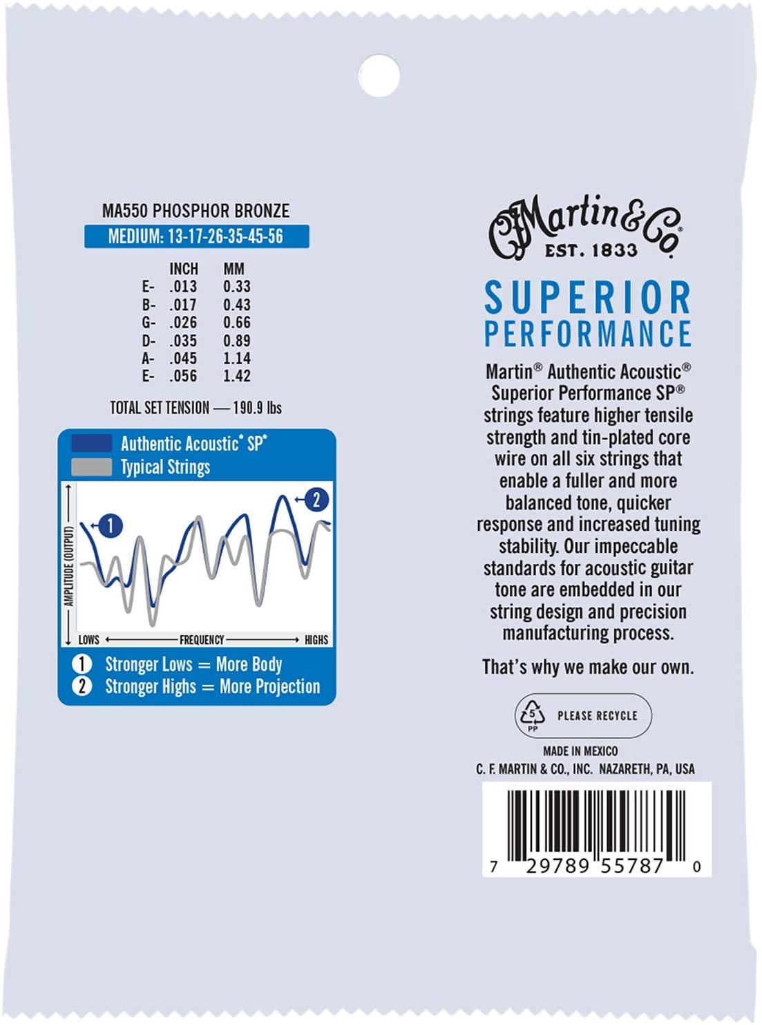 Martin - Encordado Superior Performance Phosphor Bronze para Guitarra Acústica, 13 - 56 Mod.MA550_4