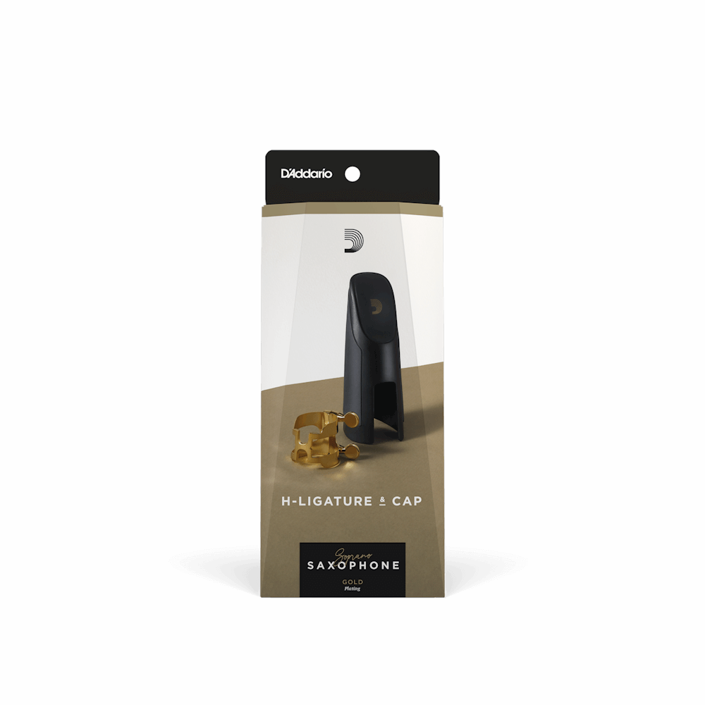 D'Addario - Abrazadera y Tapa para Sax Soprano, Dorado Mod.HSS1G
