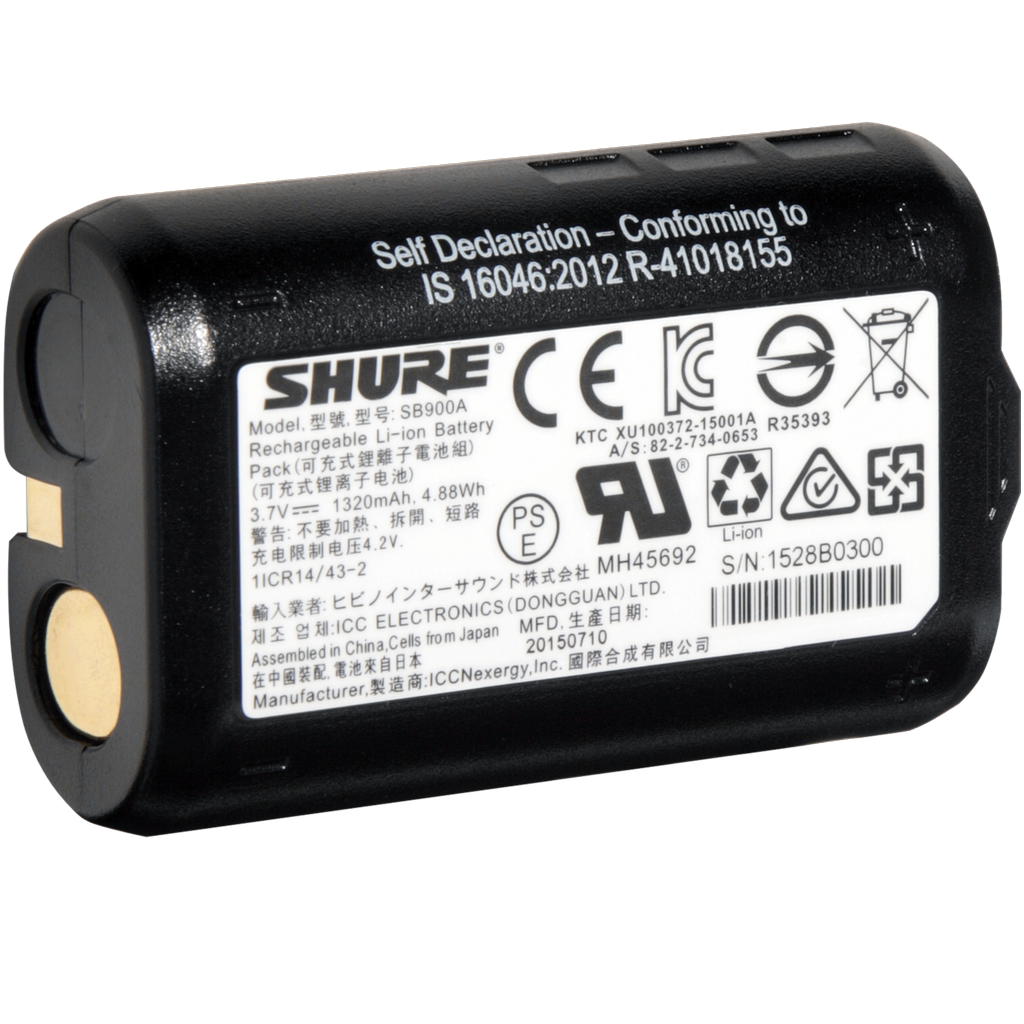Shure - Batería Recargable de Iones de Litio para Axient Digital (AD1/AD2), ULX-D, QLX-D, UR5, P3RA, P9R y P10R Mod.SB900A