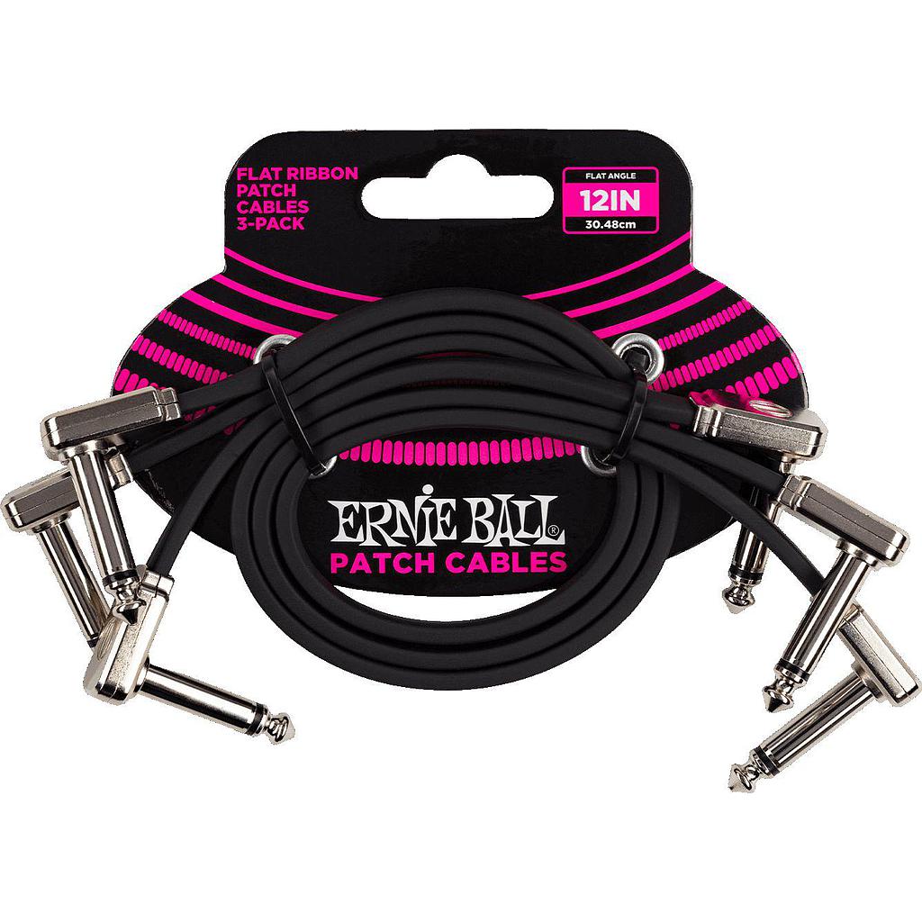 Ernie Ball - 3 Cables de Audio 30.48 cm, Negro Angulado/Angulado Mod.6222