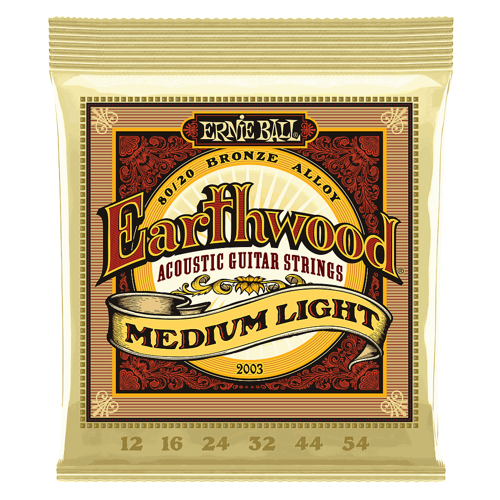 Ernie Ball - Encordado Earthwood Medium Light 80/20 para Guitarra Acústica, Calibre: 12-54 Mod.2003
