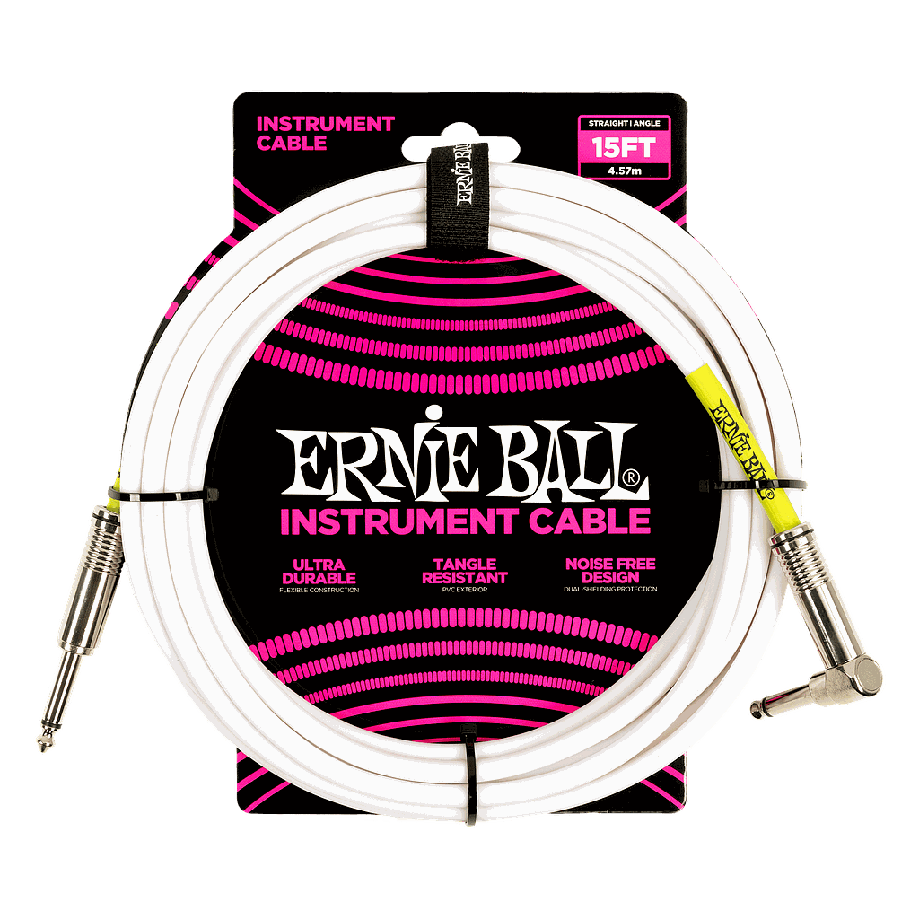 Ernie Ball - Cable de Audio Recto/Angulado, Tamaño: 4.572 Mts., Color: Blanco Mod.6400