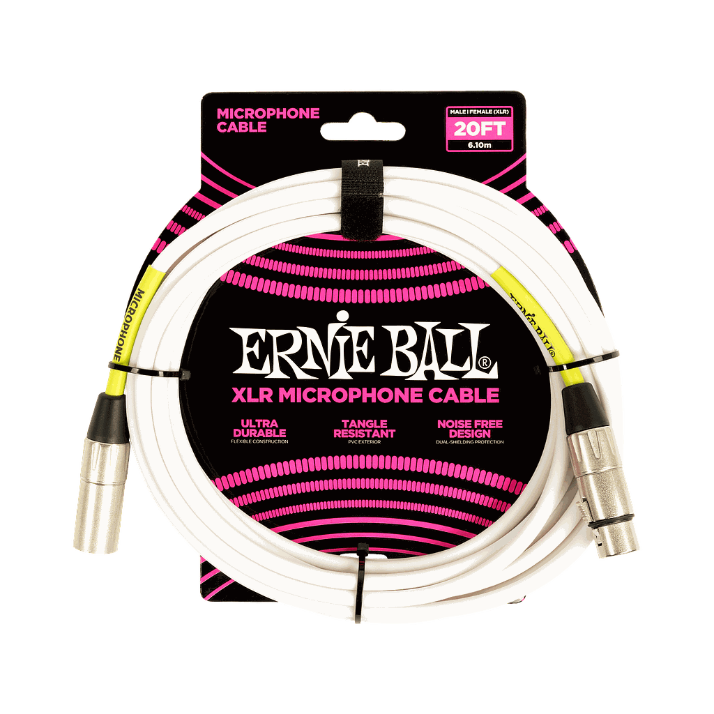 Ernie Ball - Cable Para Micrófono, Tamaño: 6.096 Mts., Color: Blanco Mod.6389