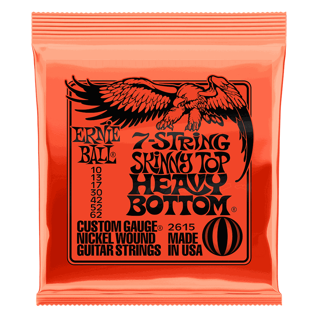 Ernie Ball - Encordado Skinny Top/Heavy Bottom Para Guitarra Eléctrica de 7 Cuerdas, Niquel 0.010-0.062 Mod.2615