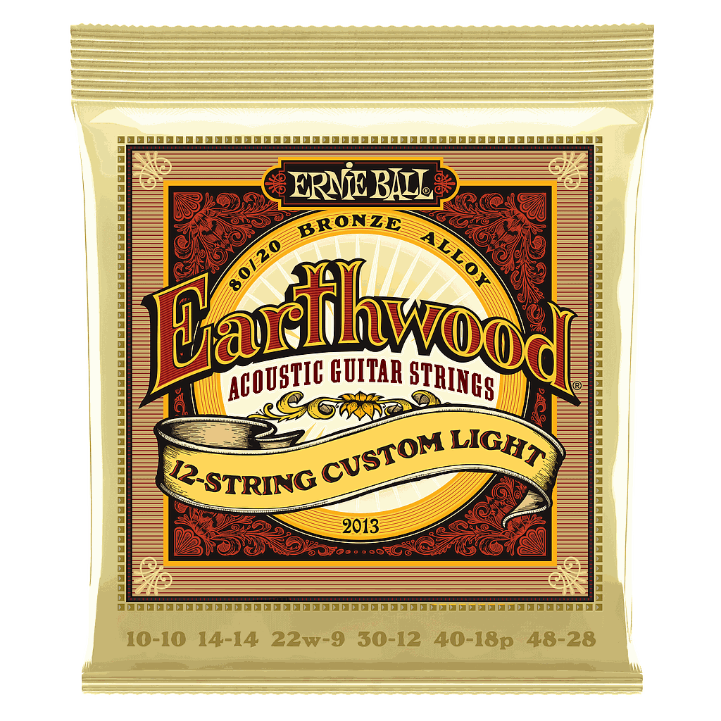 Ernie Ball - Encordado Earthwood - Custom Light Para Guitarra Acustica de 12 Cuerdas, Bronce  0.010-0.048 Mod.2013