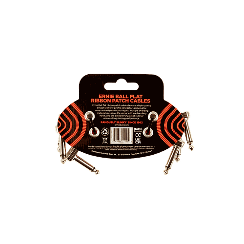 Ernie Ball - 3 Cables de Audio Angulado/Angulado, Tamaño: 0.0762 Mts., Color: Rojo Mod.6401_6