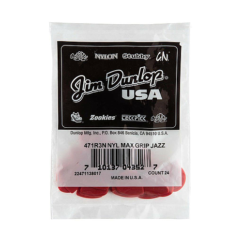 Dunlop - Plumillas Max Gripp Jazz III Nylon, 24 Piezas Mod.471R3