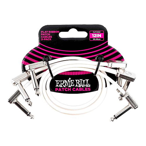 Ernie Ball - 3 Cables de Audio 30.48 cm, Blanco Angulado/Angulado Mod.6386