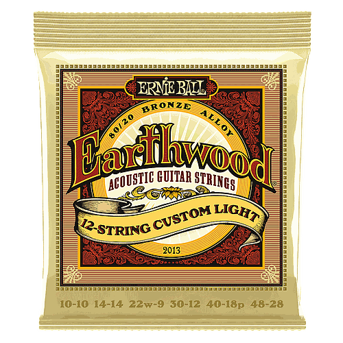 Ernie Ball - Encordado Earthwood - Custom Light Para Guitarra Acustica de 12 Cuerdas, Bronce  0.010-0.048 Mod.2013